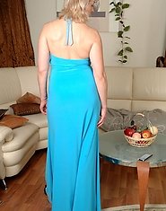 Awesome mature babe in a blue evening gown getting crammed by a hung guy